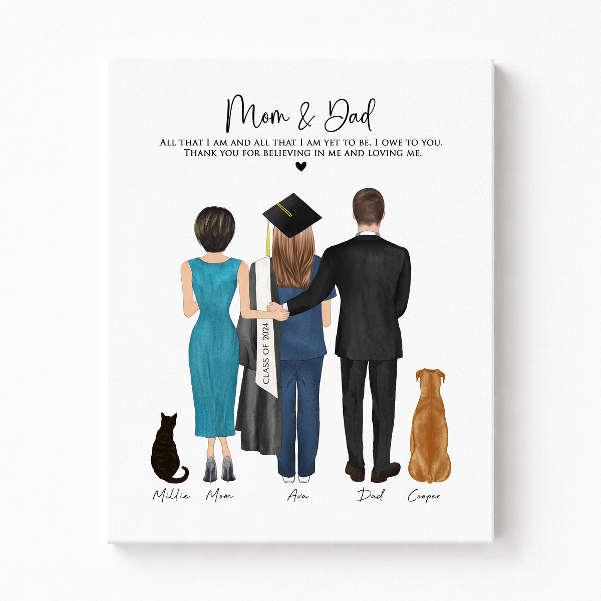 Custom Nurse Graduation Portrait with Parents | Nurse Gift