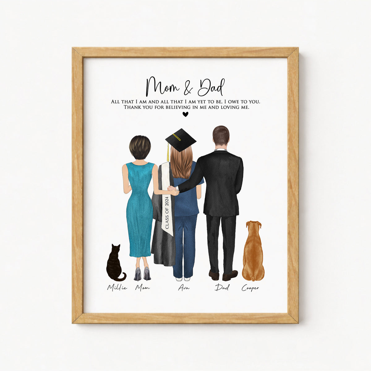 Custom Nurse Graduation Portrait with Parents | Nurse Gift