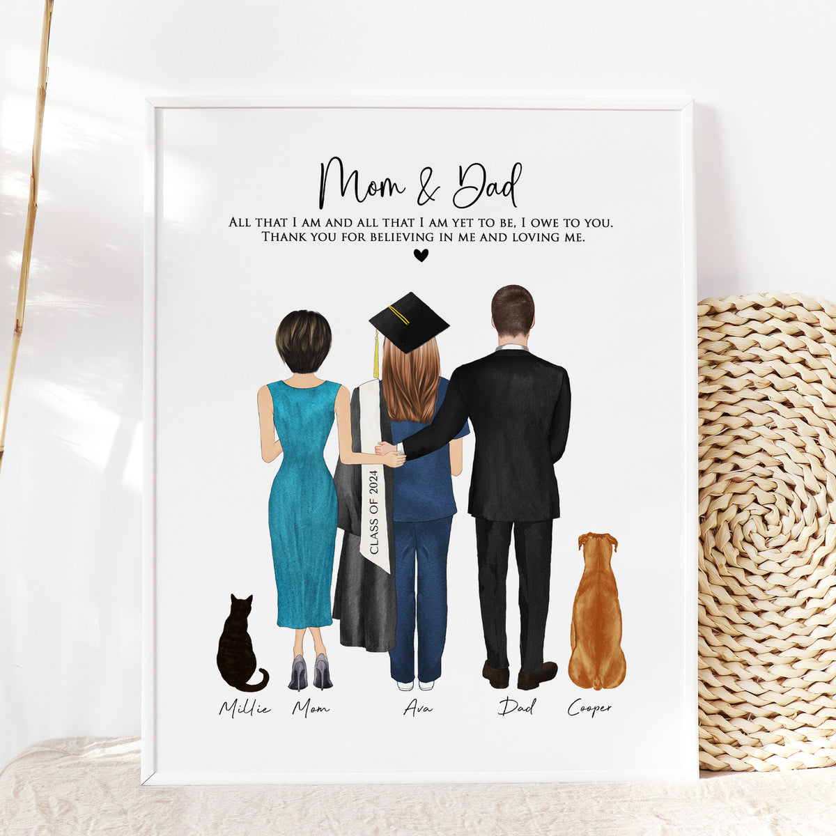 Custom Nurse Graduation Portrait with Parents | Nurse Gift