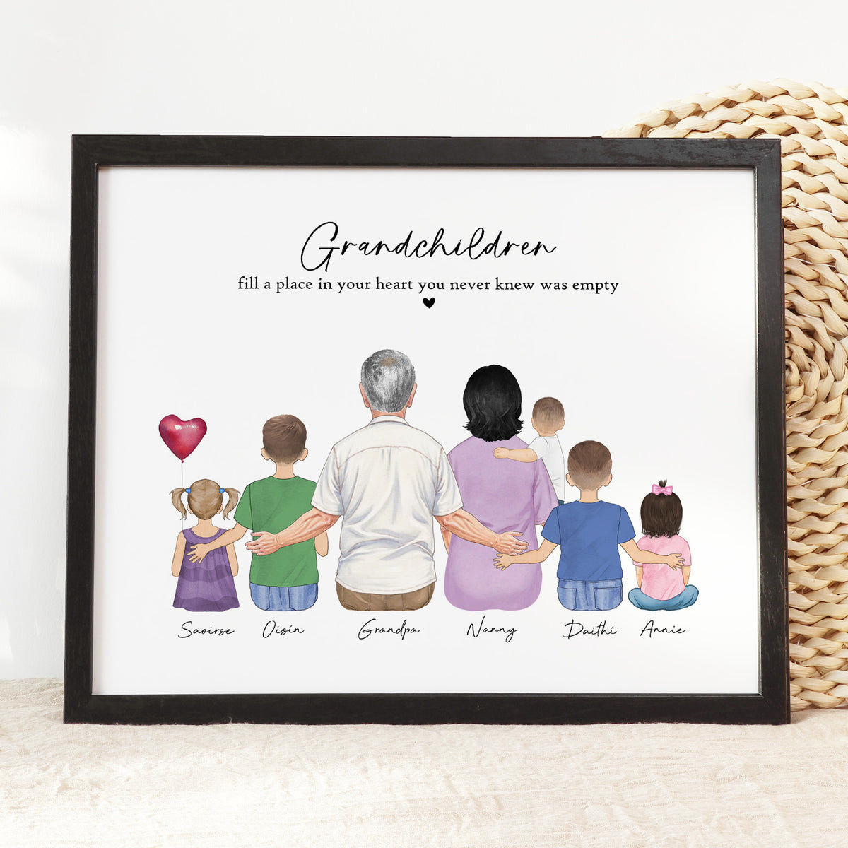 Custom Grandparents & Grandkids Watercolor Portrait | Keepsake