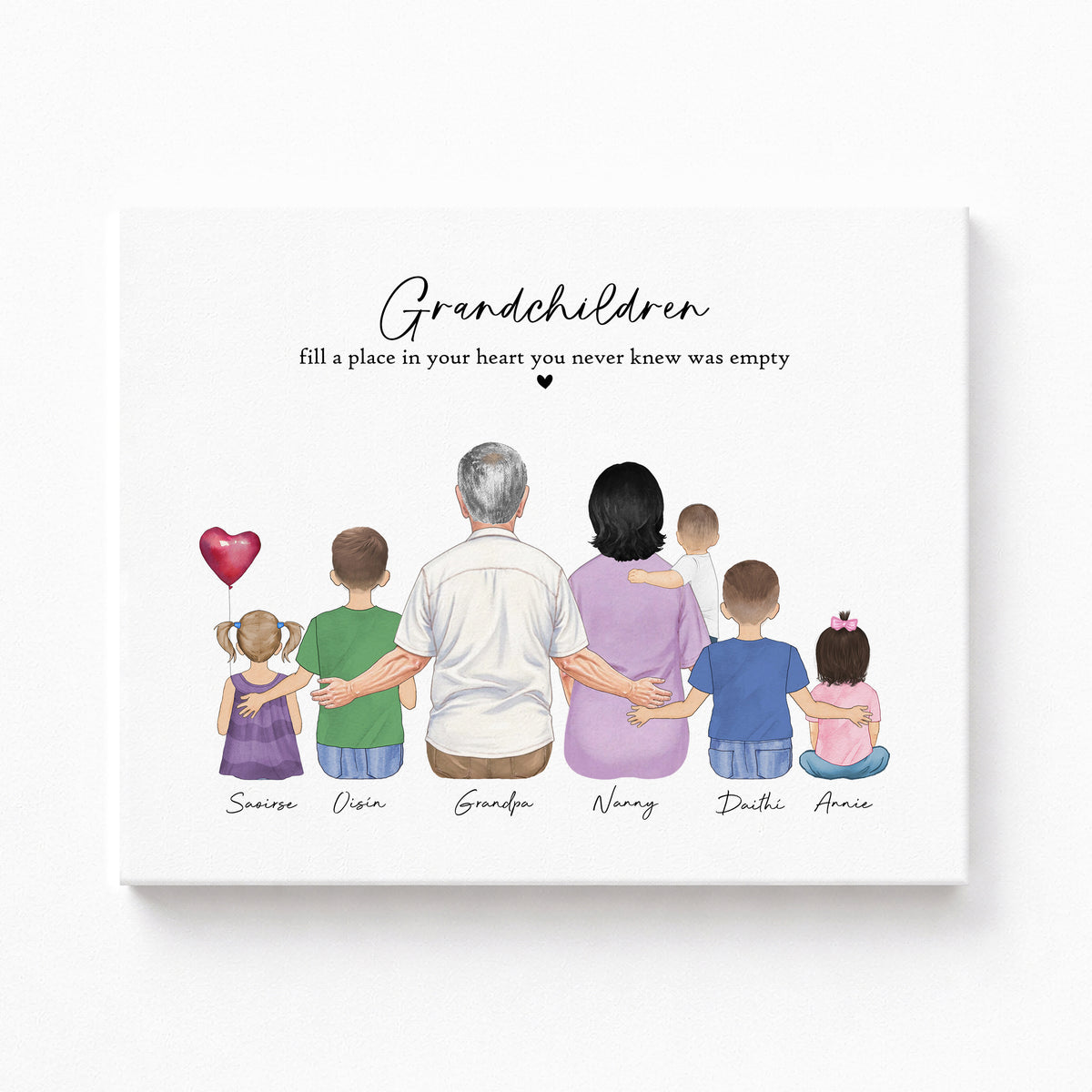 Custom Grandparents & Grandkids Watercolor Portrait | Keepsake