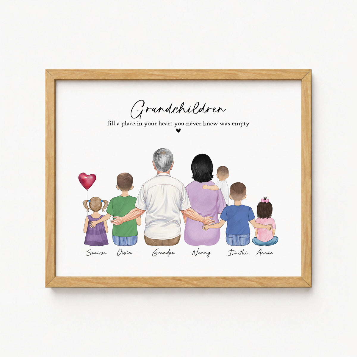 Custom Grandparents & Grandkids Watercolor Portrait | Keepsake