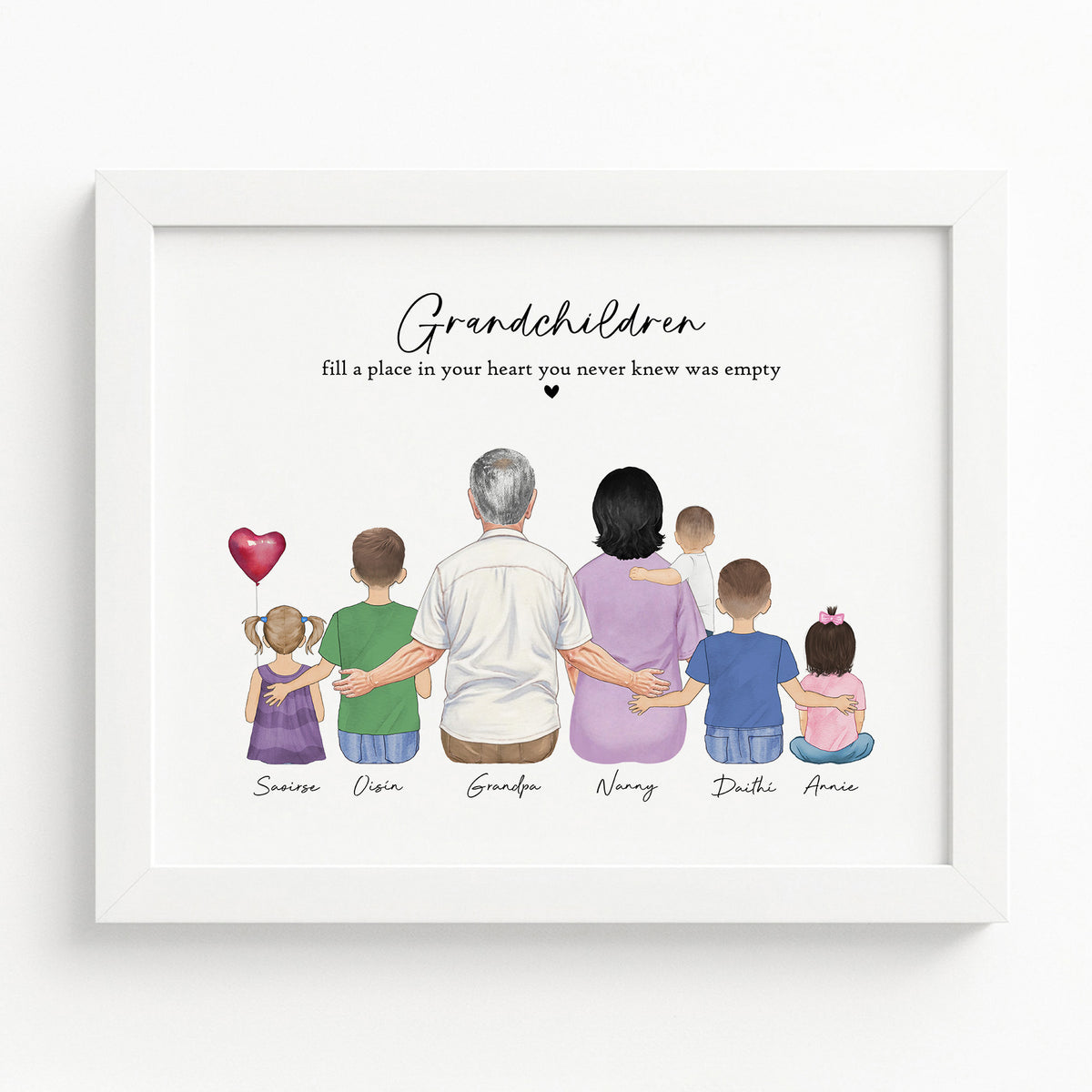 Custom Grandparents & Grandkids Watercolor Portrait | Keepsake