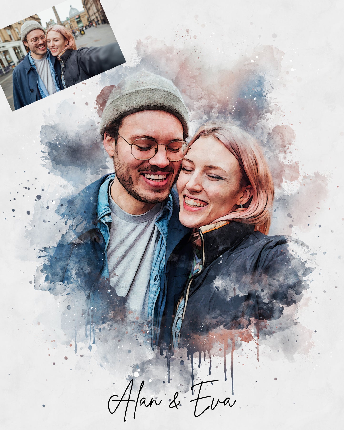 Personalized Watercolor Couple Portrait