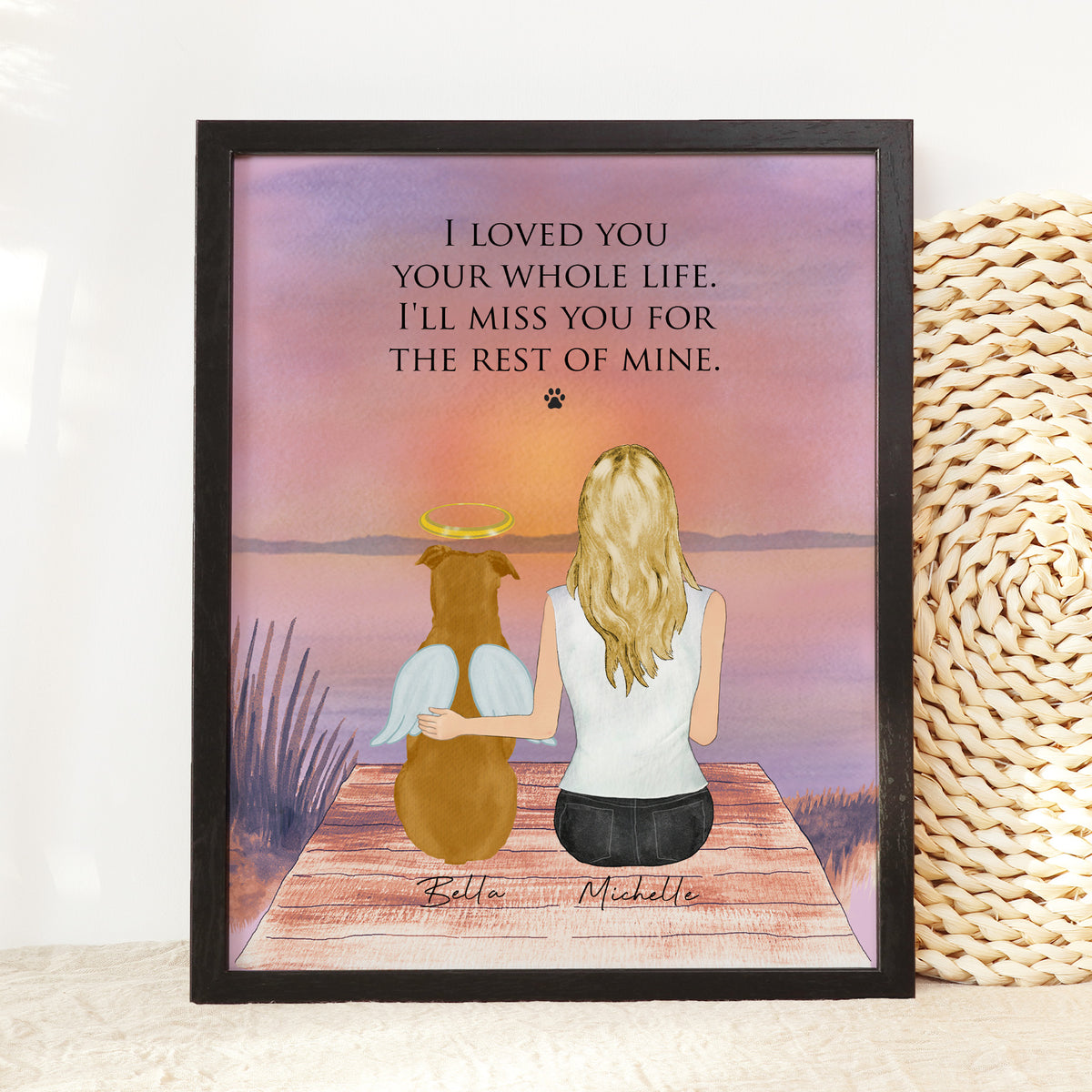 Dog & Woman Memorial Wall Art | Personalized Pet Loss Gift