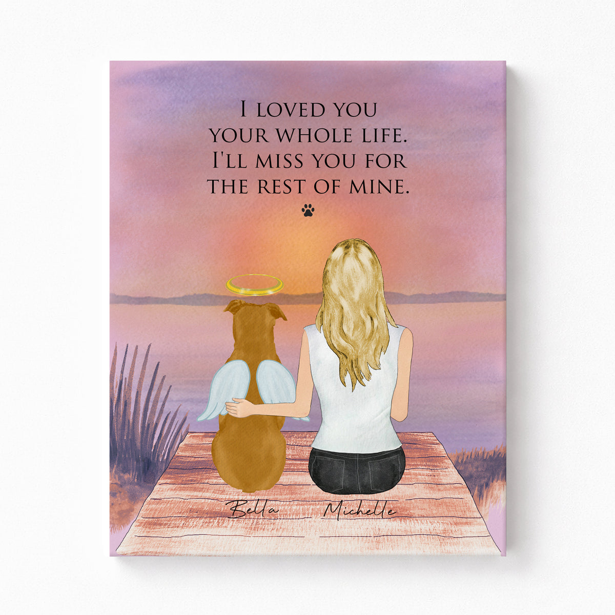 Dog & Woman Memorial Wall Art | Personalized Pet Loss Gift