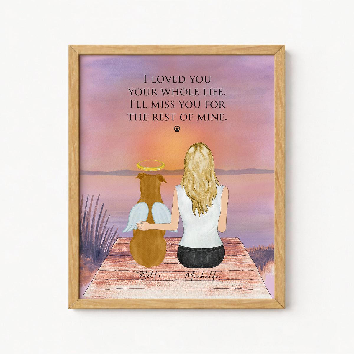 Dog & Woman Memorial Wall Art | Personalized Pet Loss Gift