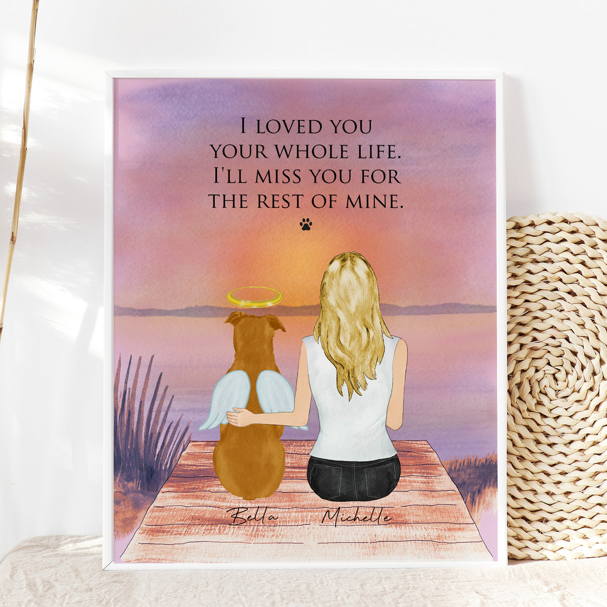 Dog & Woman Memorial Wall Art | Personalized Pet Loss Gift