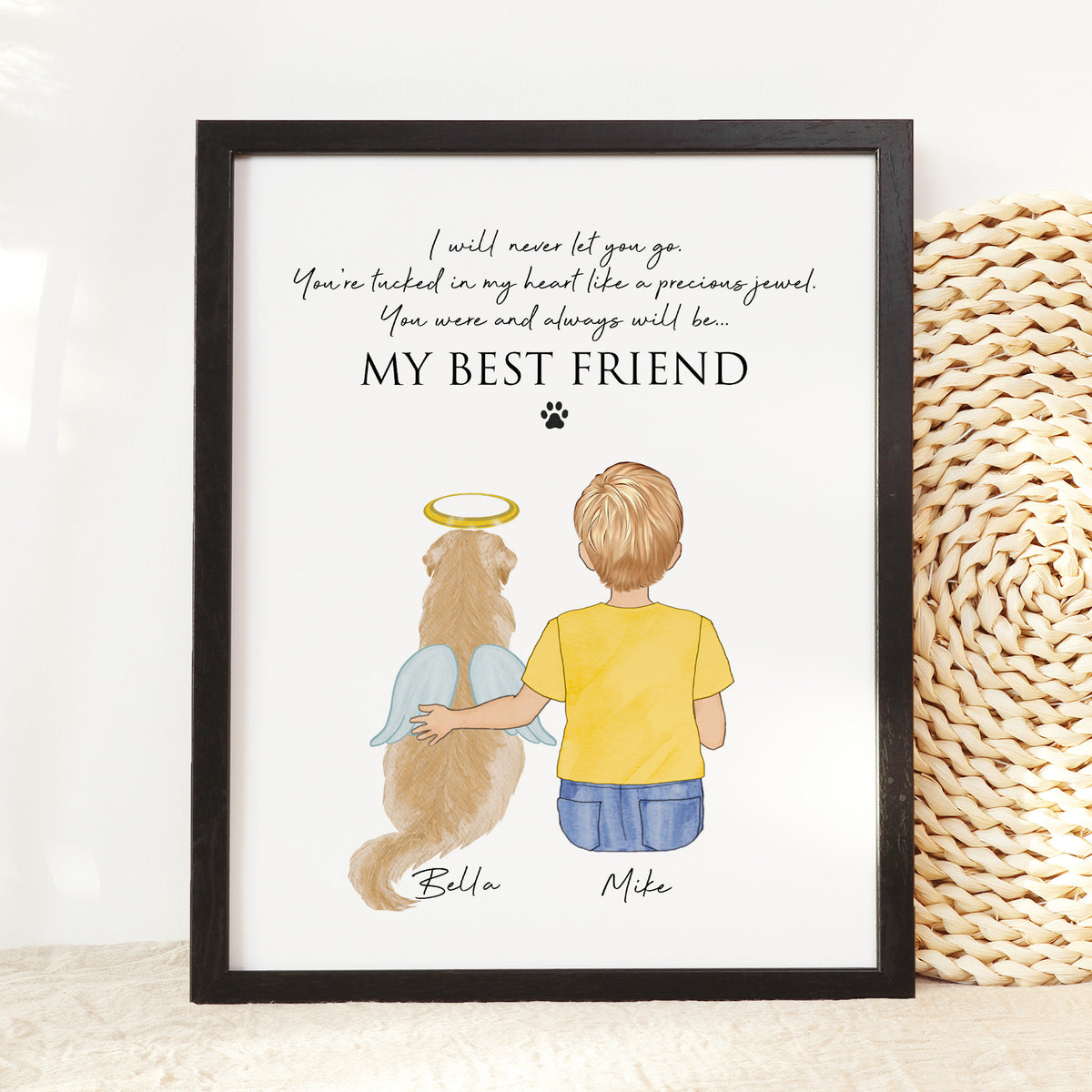 Dog & Kid Memorial Wall Art | Pet Loss Gift for Children