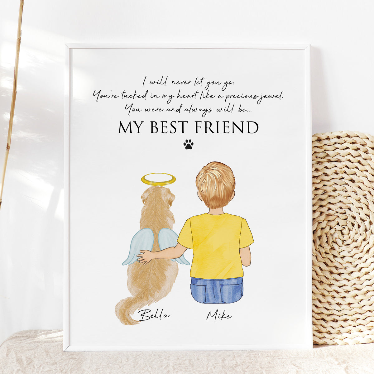 Dog & Kid Memorial Wall Art | Pet Loss Gift for Children