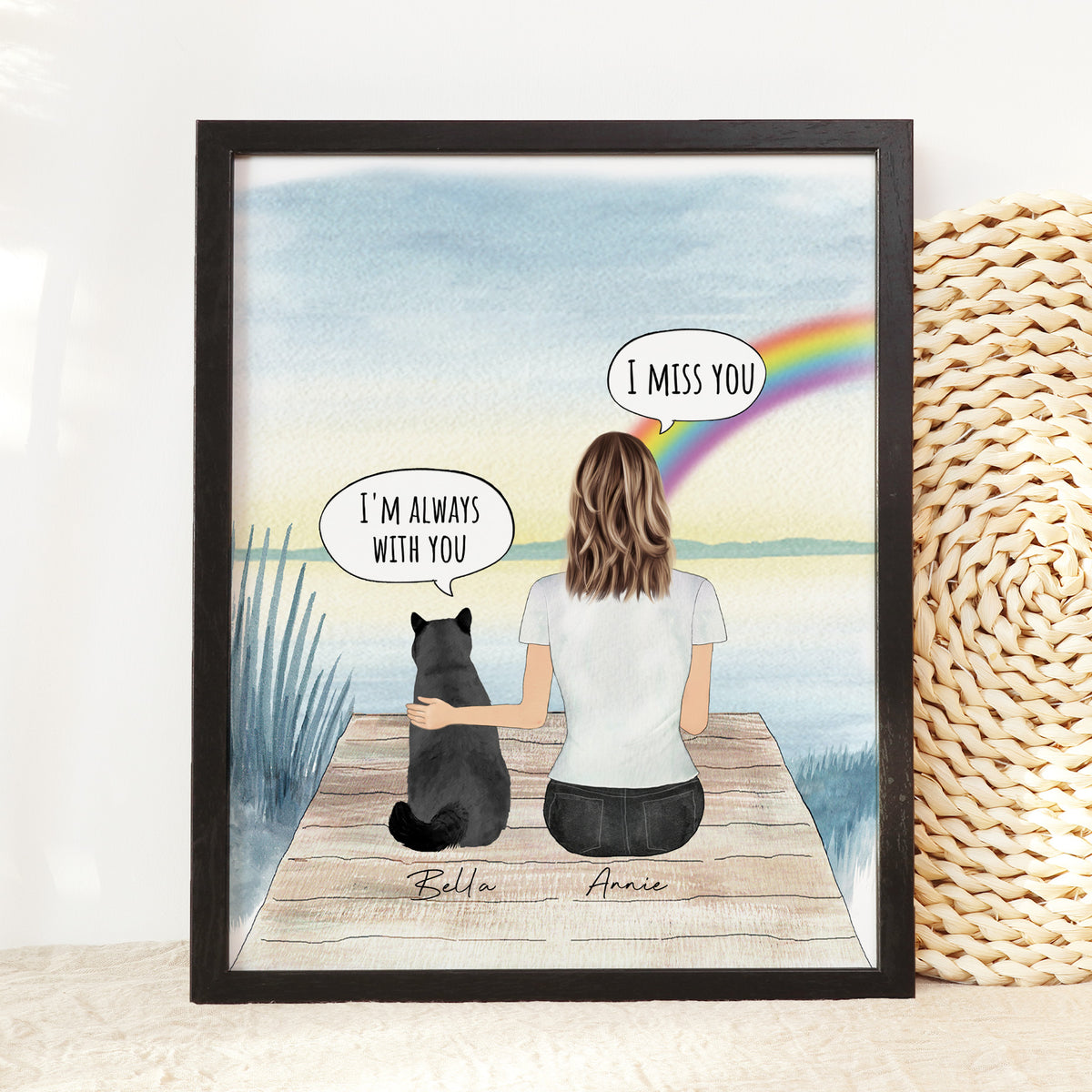 Cat Memorial Wall Art | Rainbow Lake Scene | Pet Loss Gift