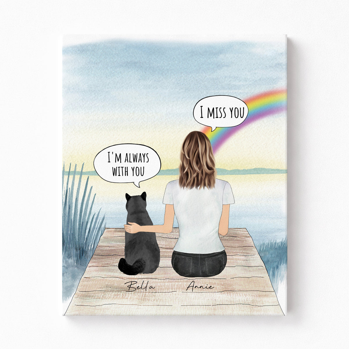 Cat Memorial Wall Art | Rainbow Lake Scene | Pet Loss Gift