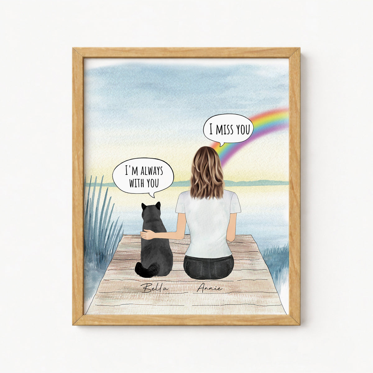 Cat Memorial Wall Art | Rainbow Lake Scene | Pet Loss Gift