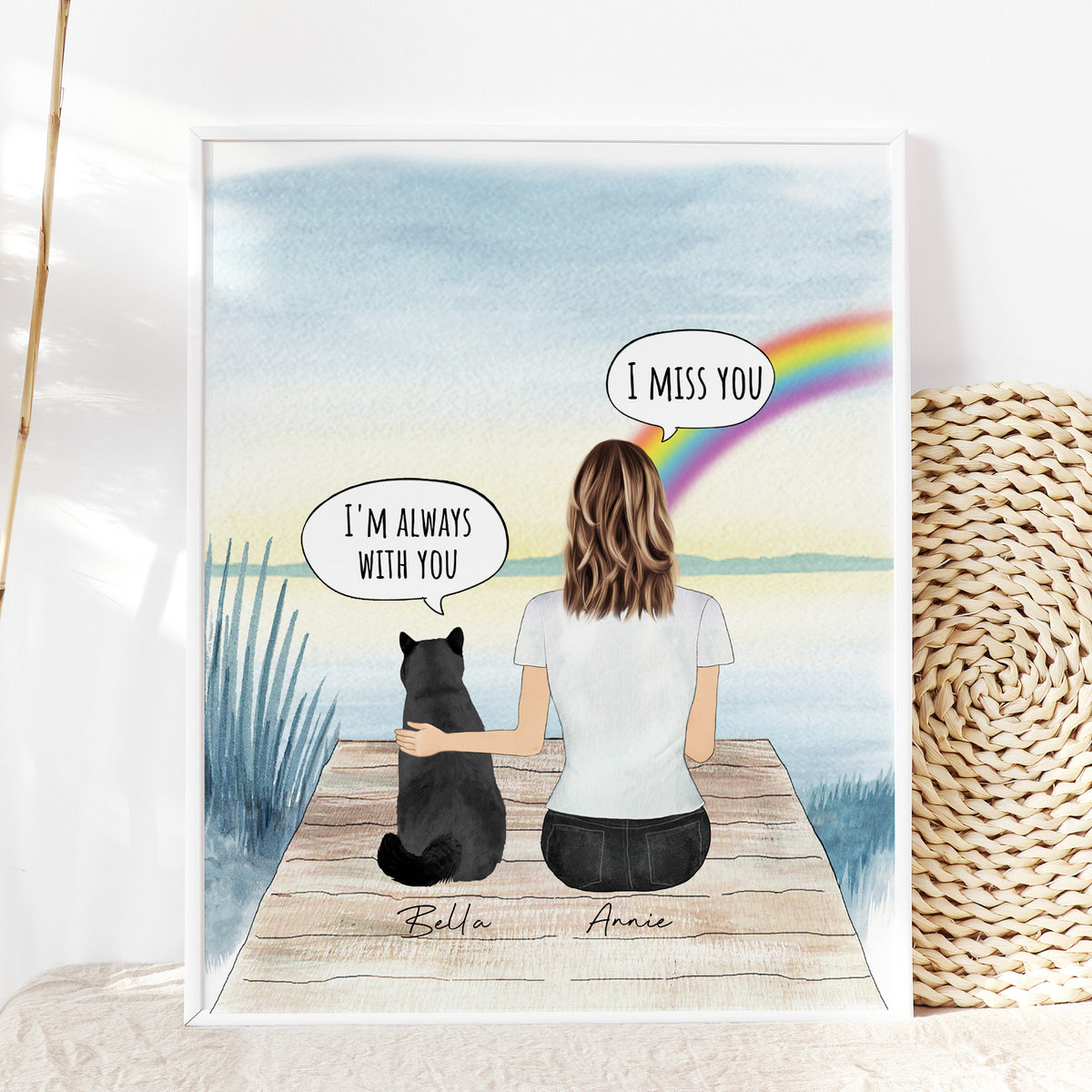 Cat Memorial Wall Art | Rainbow Lake Scene | Pet Loss Gift