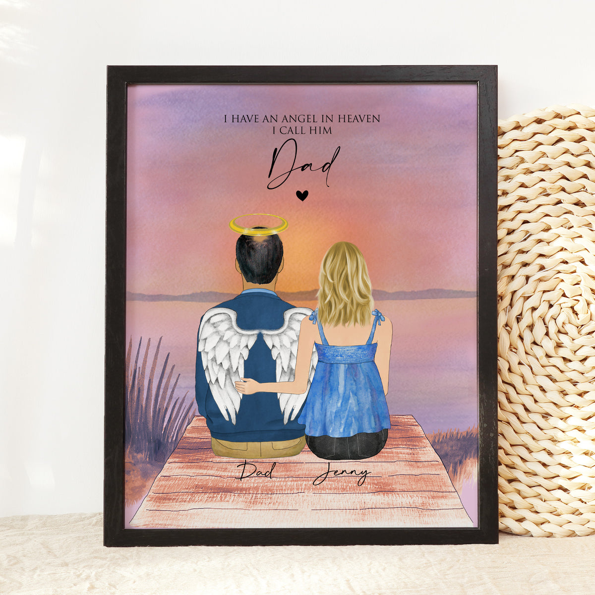 Loss of Father Memorial Wall Art | Angel Dad Portrait Gift