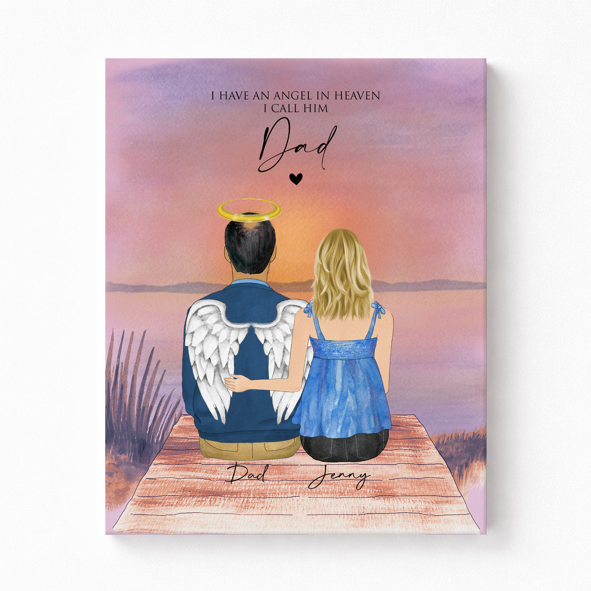 Loss of Father Memorial Wall Art | Angel Dad Portrait Gift