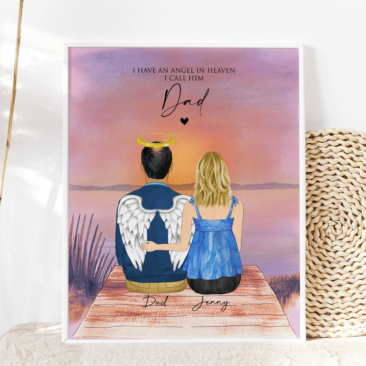 Loss of Father Memorial Wall Art | Angel Dad Portrait Gift