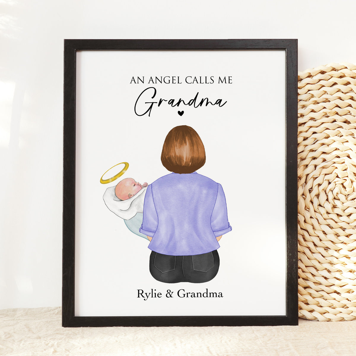 Angel Baby Memorial Art | Grandma Holding Angel | Sympathy Gift