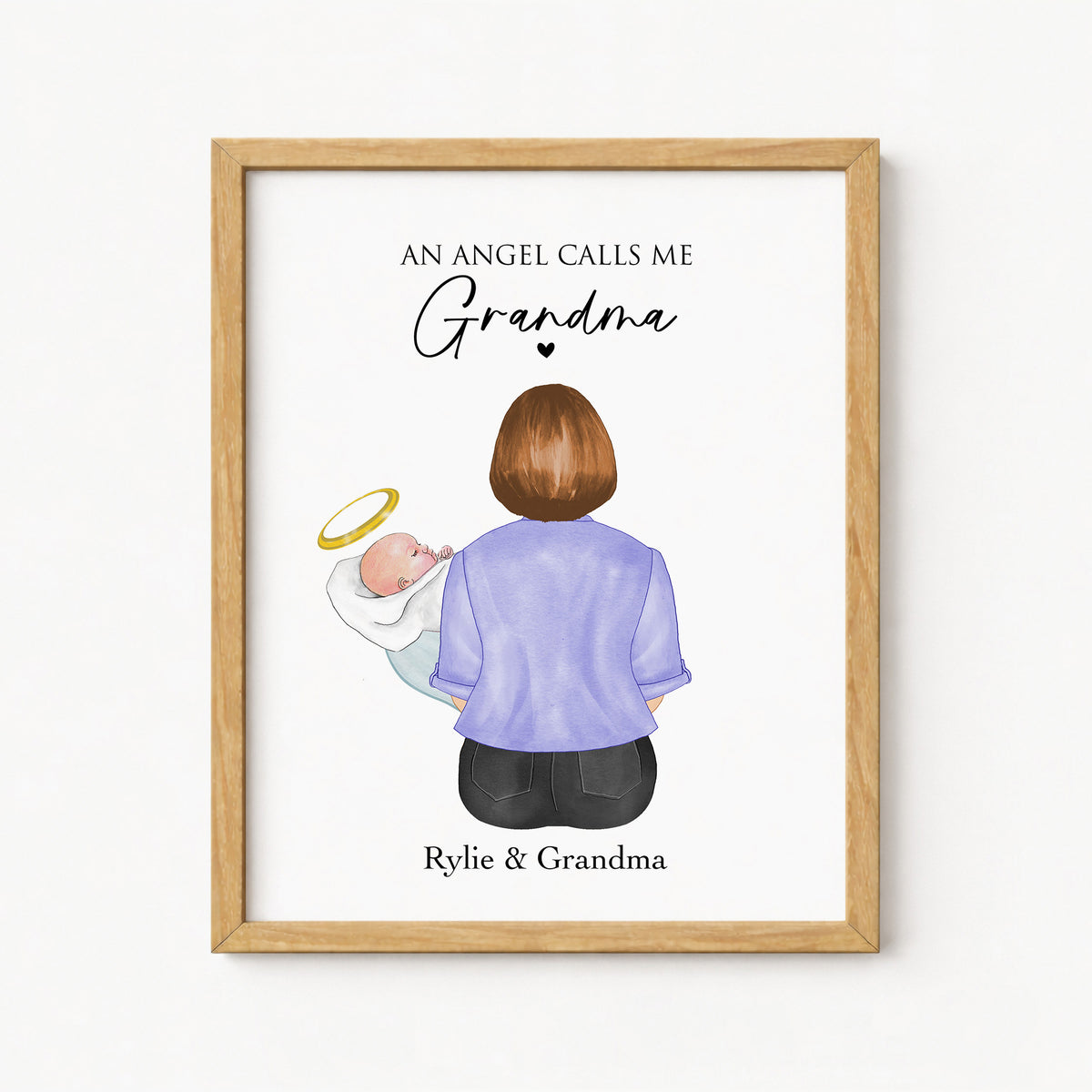 Angel Baby Memorial Art | Grandma Holding Angel | Sympathy Gift