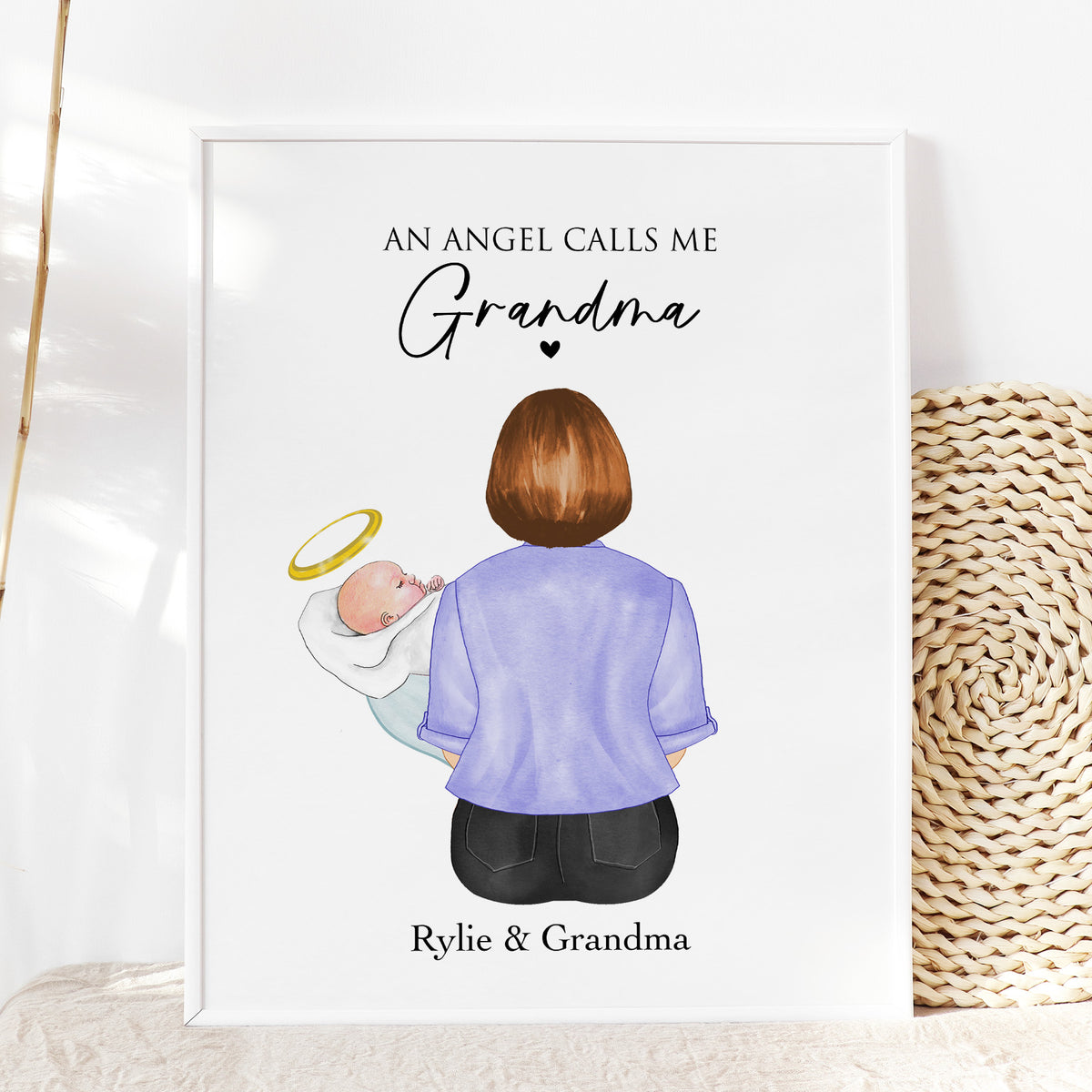 Angel Baby Memorial Art | Grandma Holding Angel | Sympathy Gift