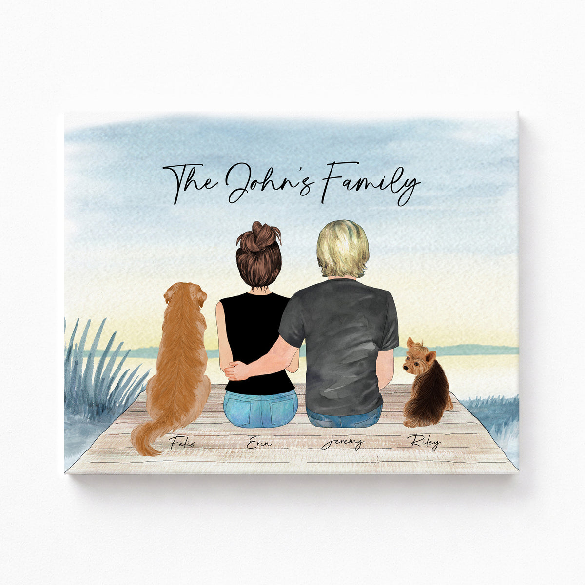 Custom Couple & Pet Portrait | Lake Background Romantic Gift