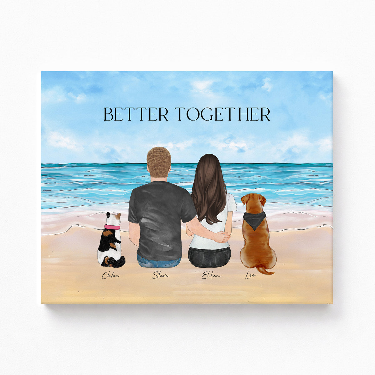 Custom Couple Pet Portrait | Beach Background Dog Lover Gift