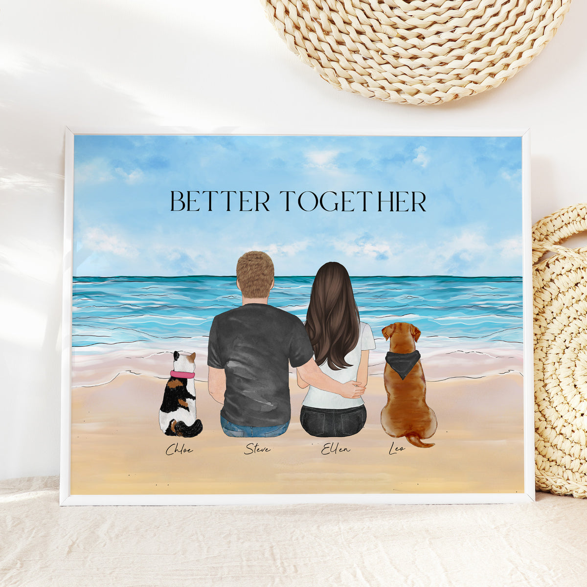 Custom Couple Pet Portrait | Beach Background Dog Lover Gift