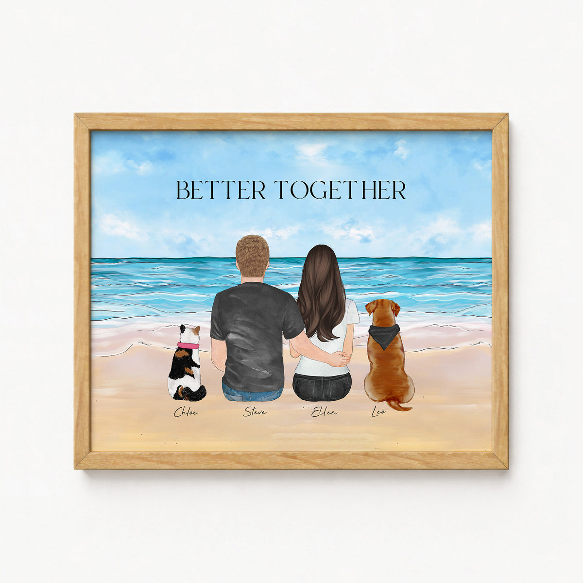 Custom Couple Pet Portrait | Beach Background Dog Lover Gift