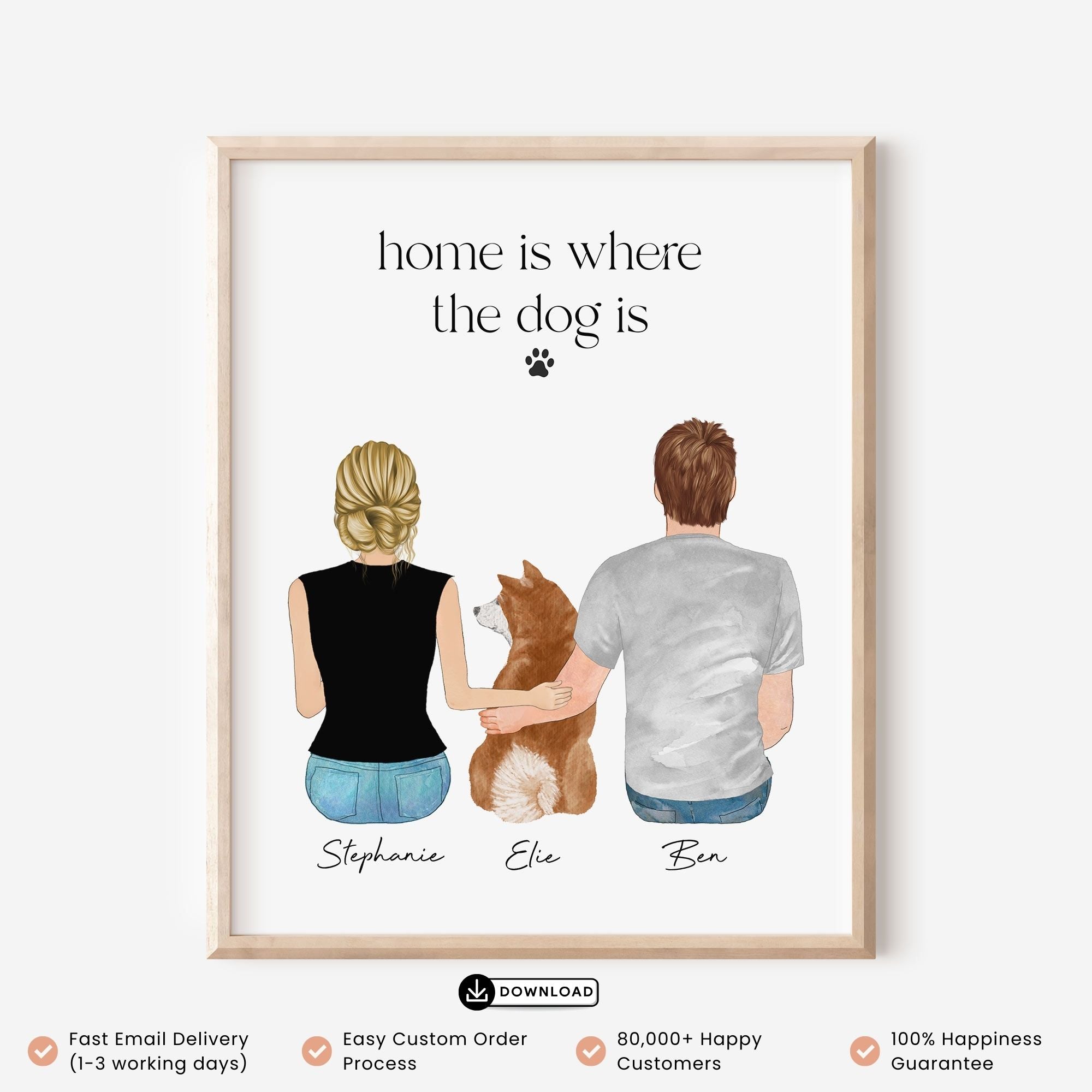 Custom Couple with Dog Portrait Illustration