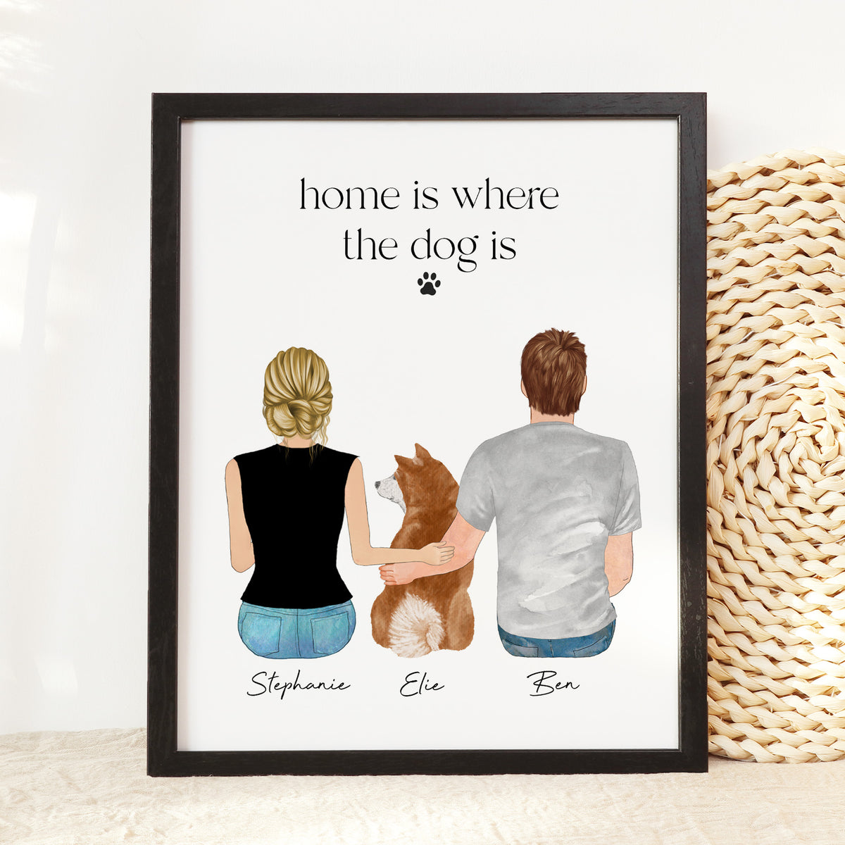 Custom Couple Portrait with Dog | Dog Lover Couple Gift