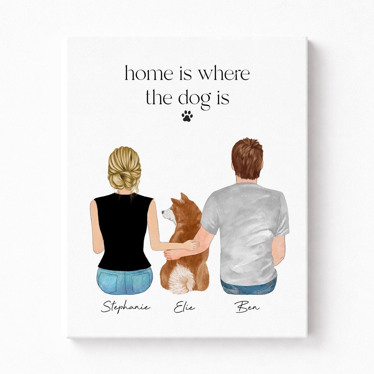 Custom Couple Portrait with Dog | Dog Lover Couple Gift