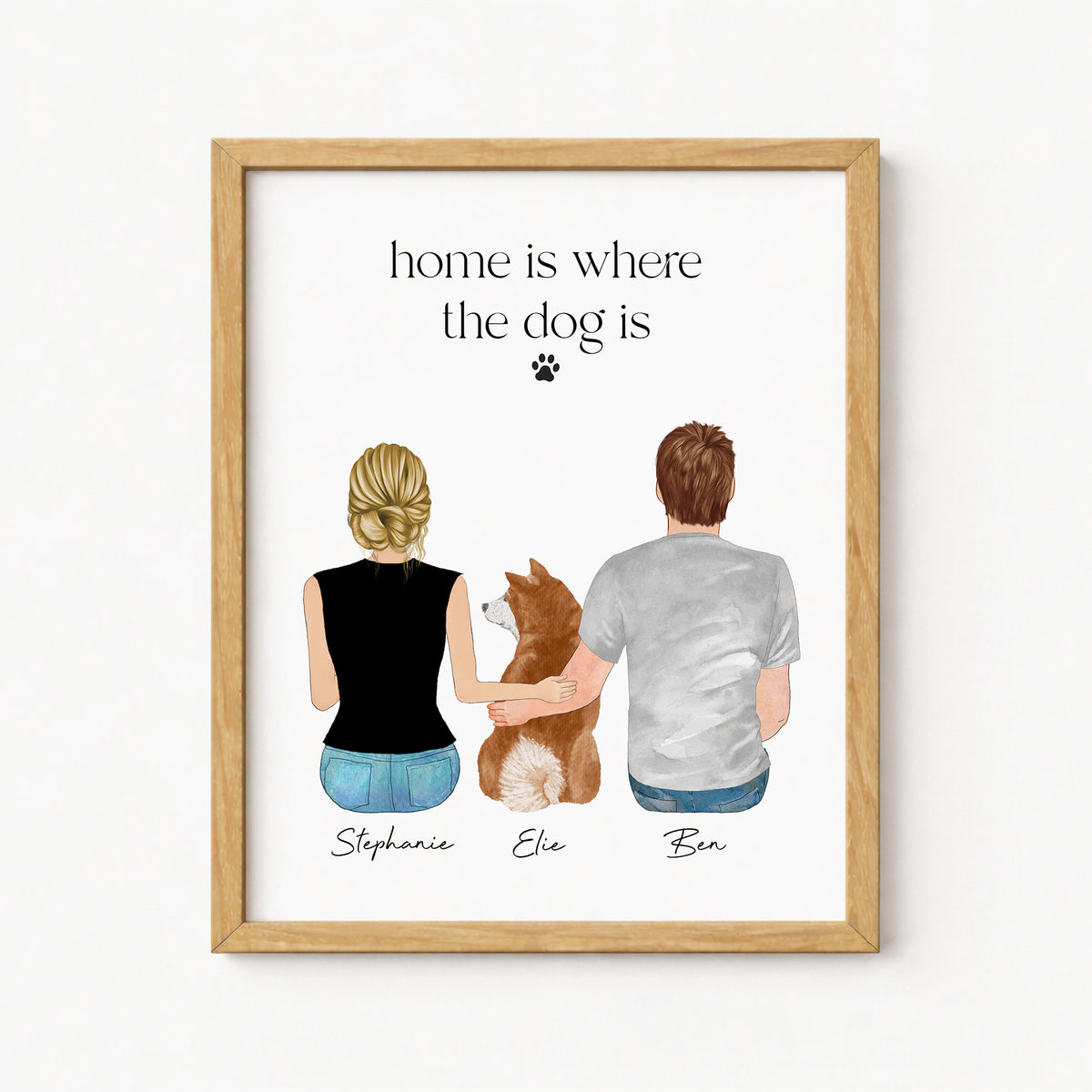 Custom Couple Portrait with Dog | Dog Lover Couple Gift
