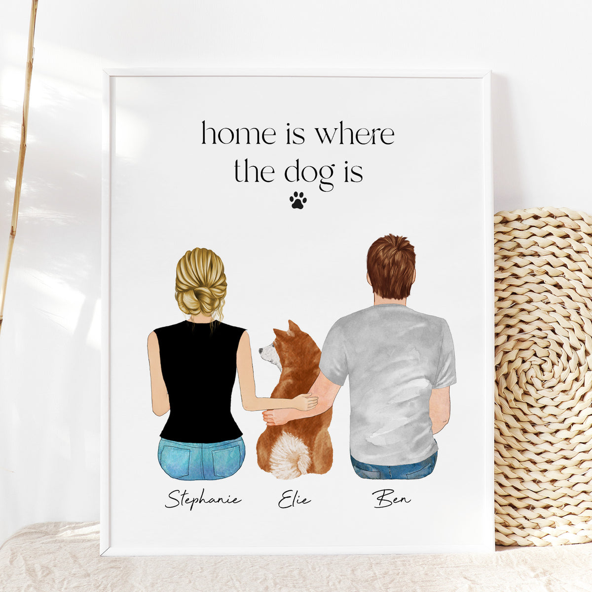 Custom Couple Portrait with Dog | Dog Lover Couple Gift