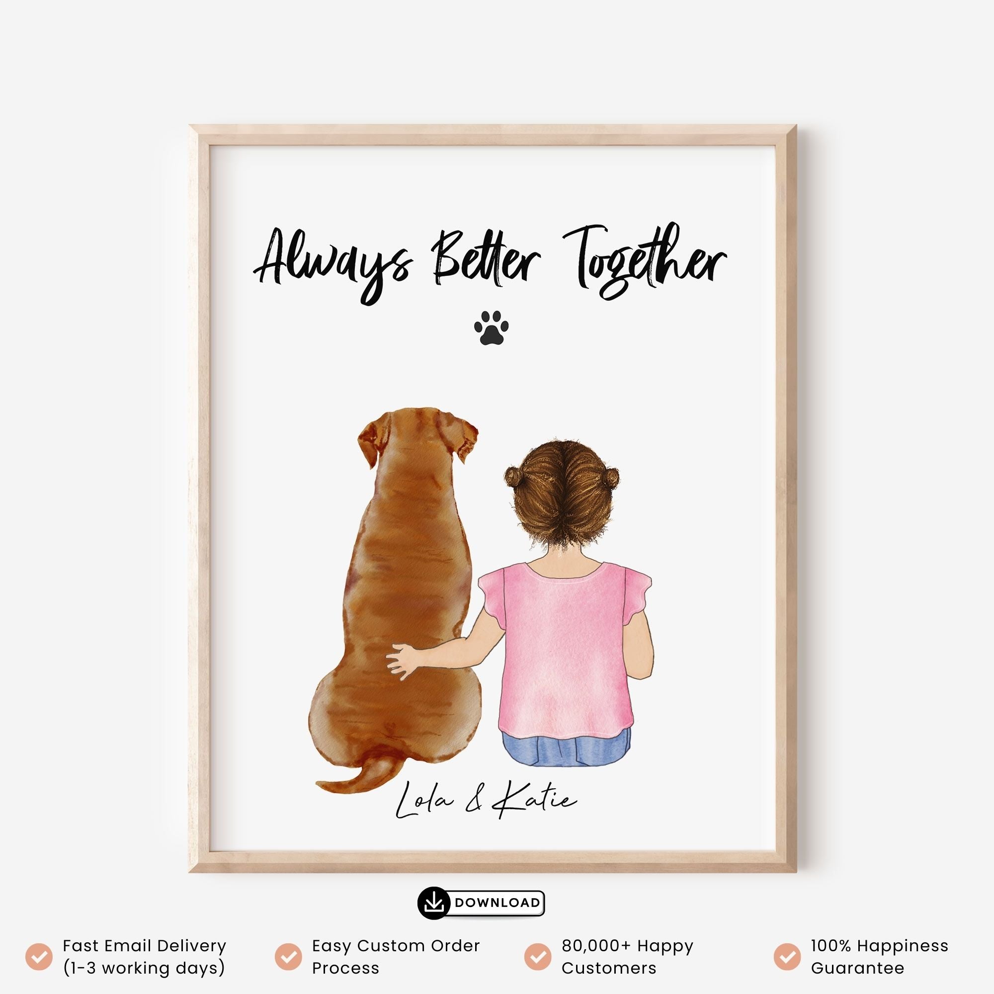 Dog and Girl Custom Portrait Wall Art