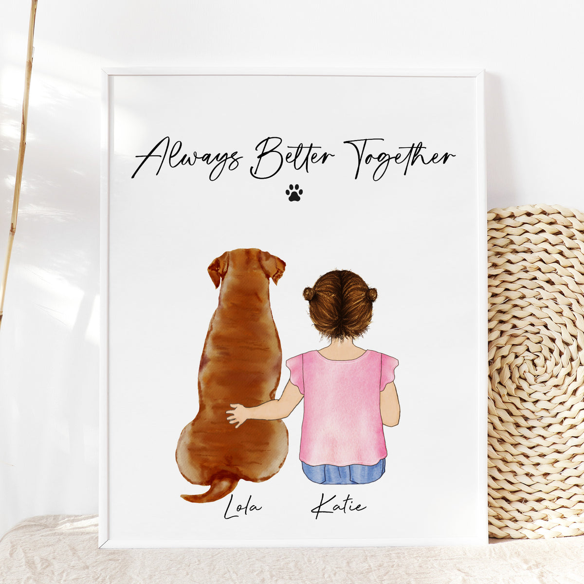 Custom Dog & Girl Portrait | 'All You Need Is Love' Quote Art