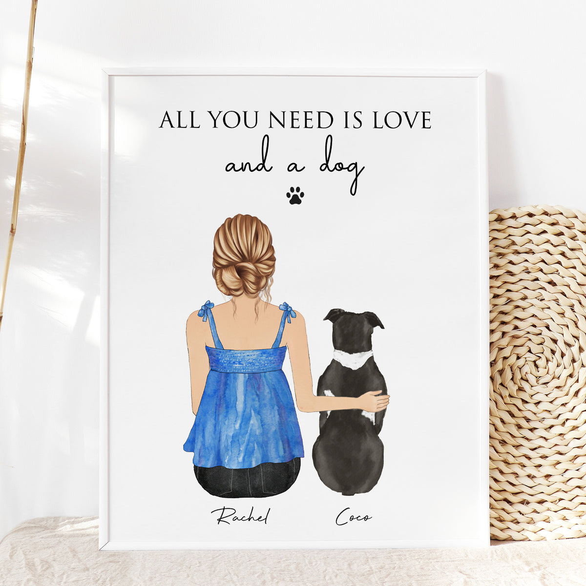 'All You Need Is Love and a Dog' | Custom Dog & Girl Wall Art