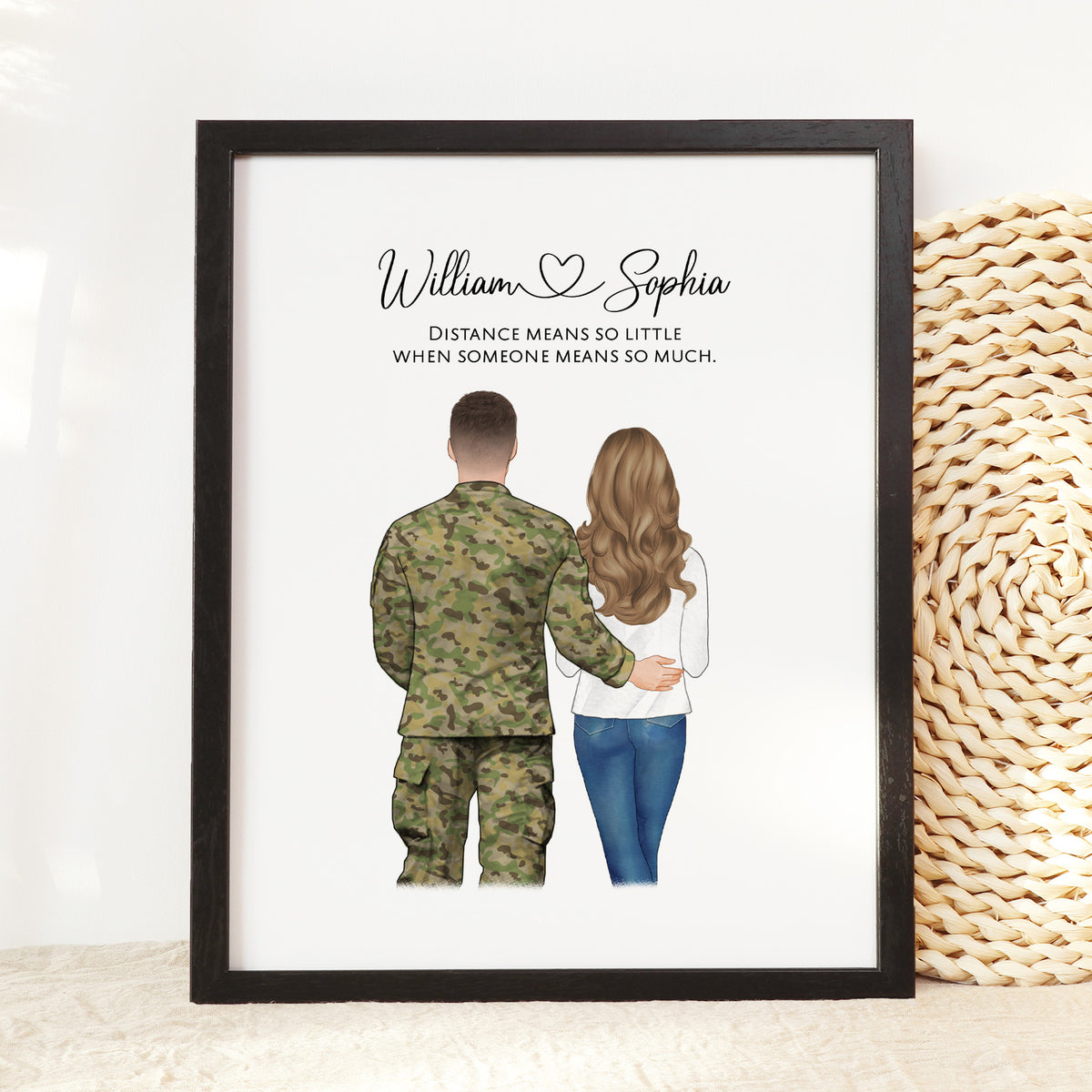 Custom Military Couple & Pets Portrait | Homecoming Gift