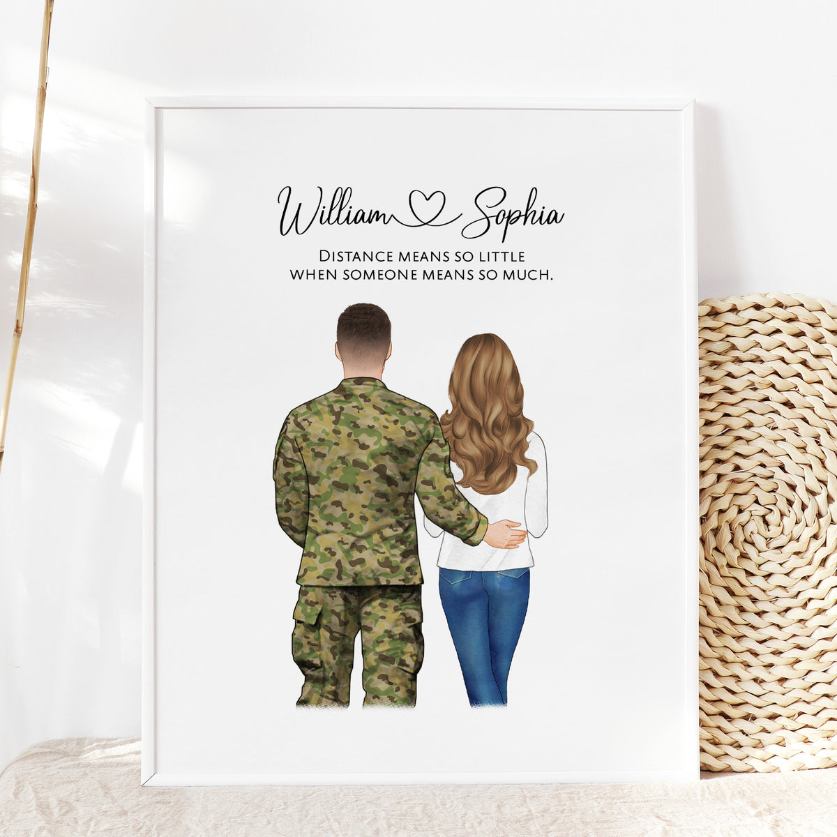 Custom Military Couple & Pets Portrait | Homecoming Gift