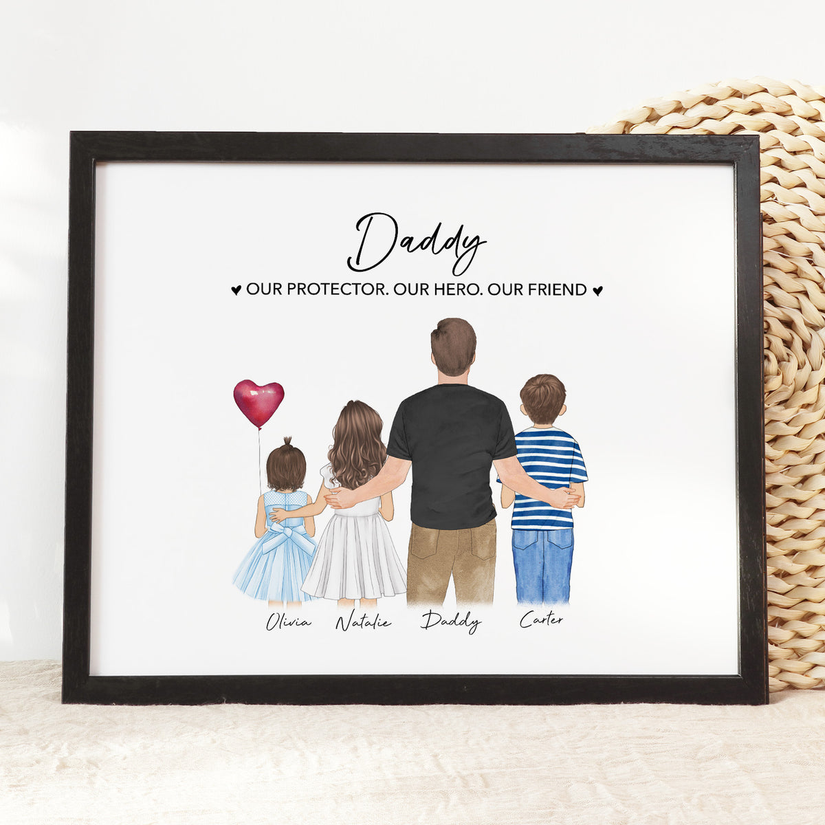 Custom Daddy, Daughter & Son Portrait | Gift for Dad