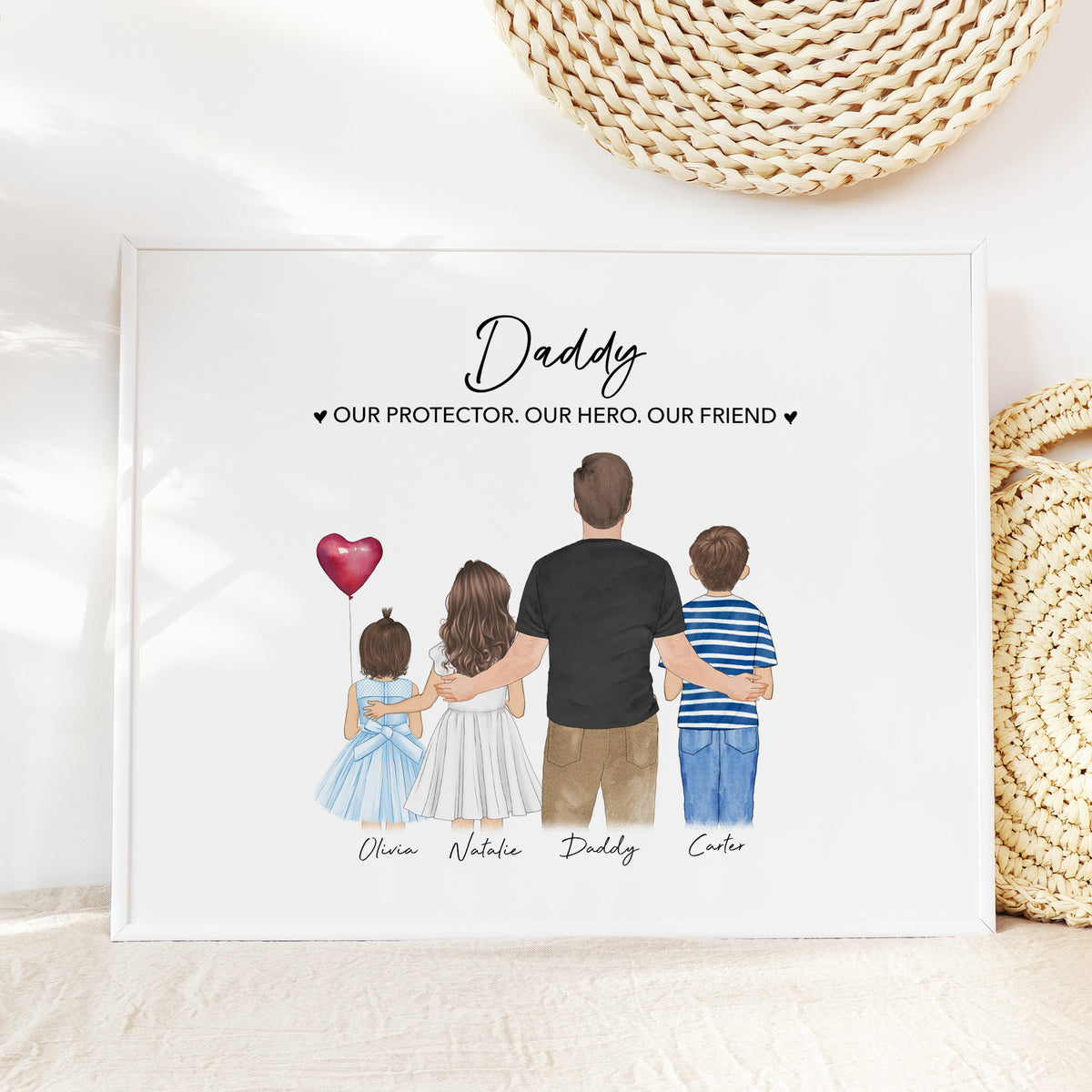 Custom Daddy, Daughter & Son Portrait | Gift for Dad