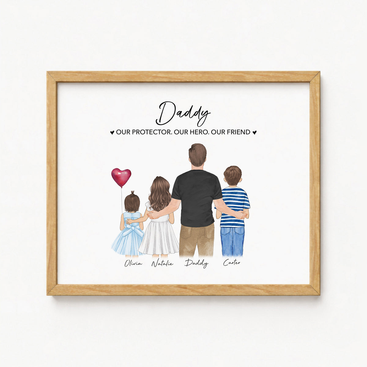 Custom Daddy, Daughter & Son Portrait | Gift for Dad