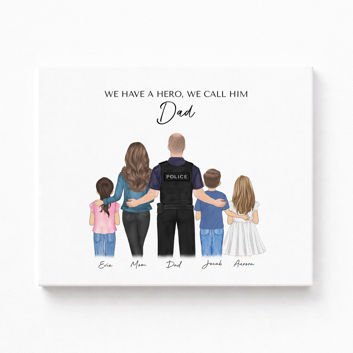 Custom Police Dad & Kids Portrait | Gift for Police Officer Dad