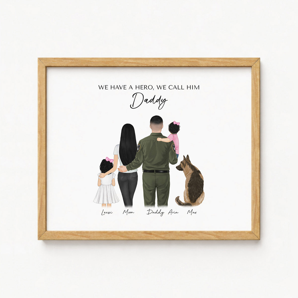 Custom Sheriff Dad & Kids Portrait | Gift for Sheriff Dad