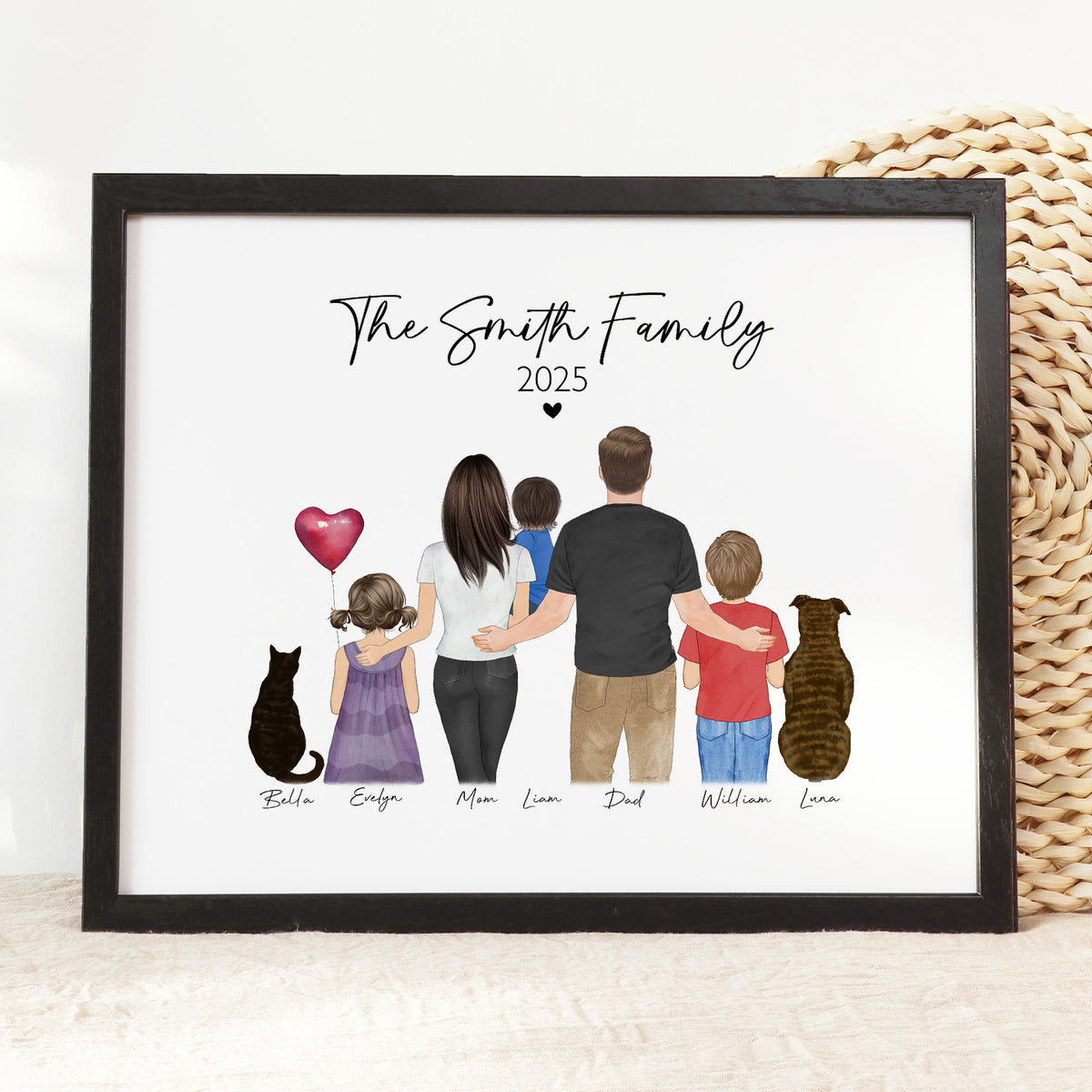 Custom Standing Family Portrait with Baby & Pet | Family Gift