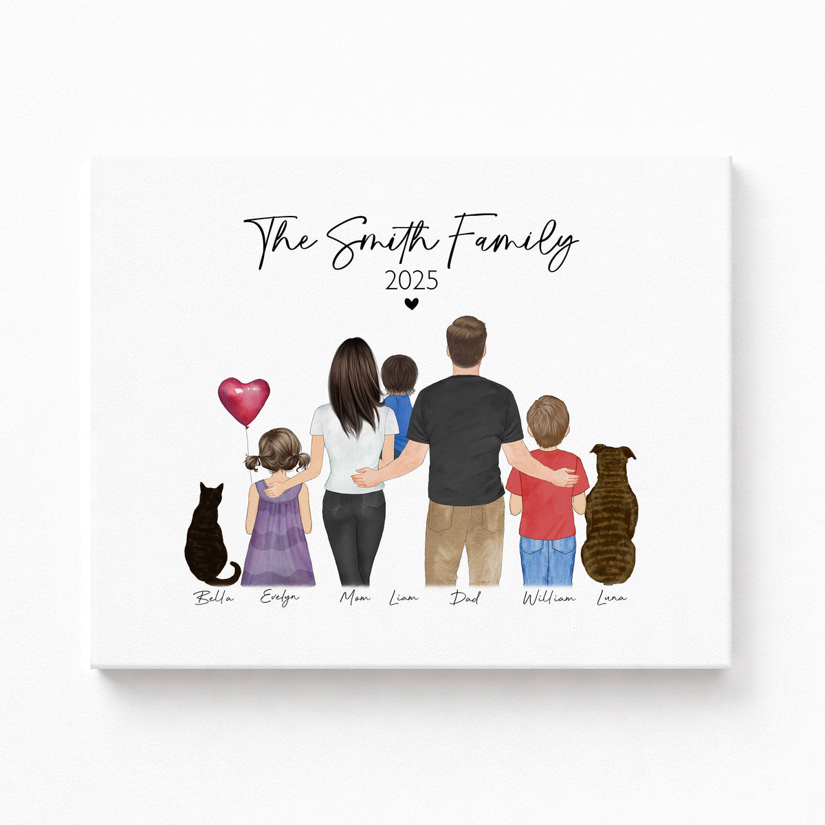 Custom Standing Family Portrait with Baby & Pet | Family Gift
