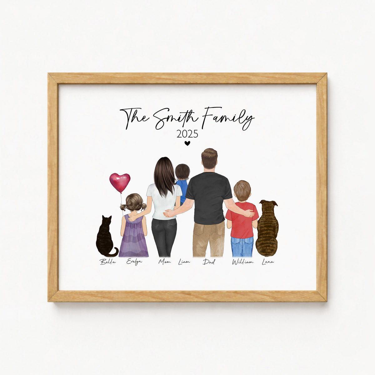 Custom Standing Family Portrait with Baby & Pet | Family Gift