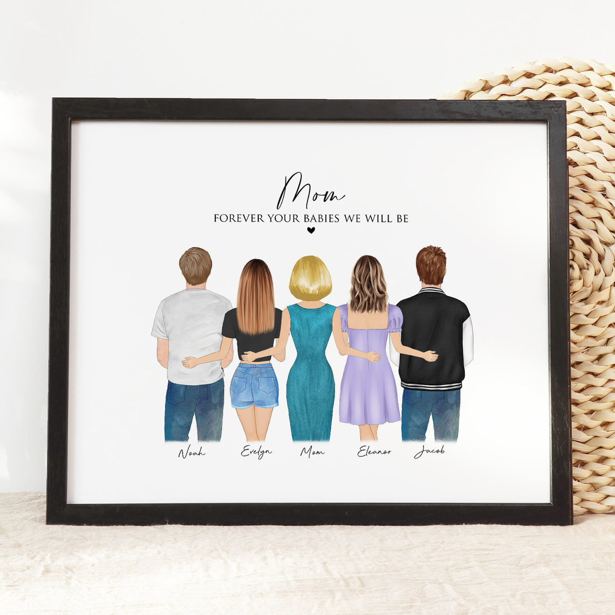 Custom Mother & Children Family Portrait | Gift for Mom