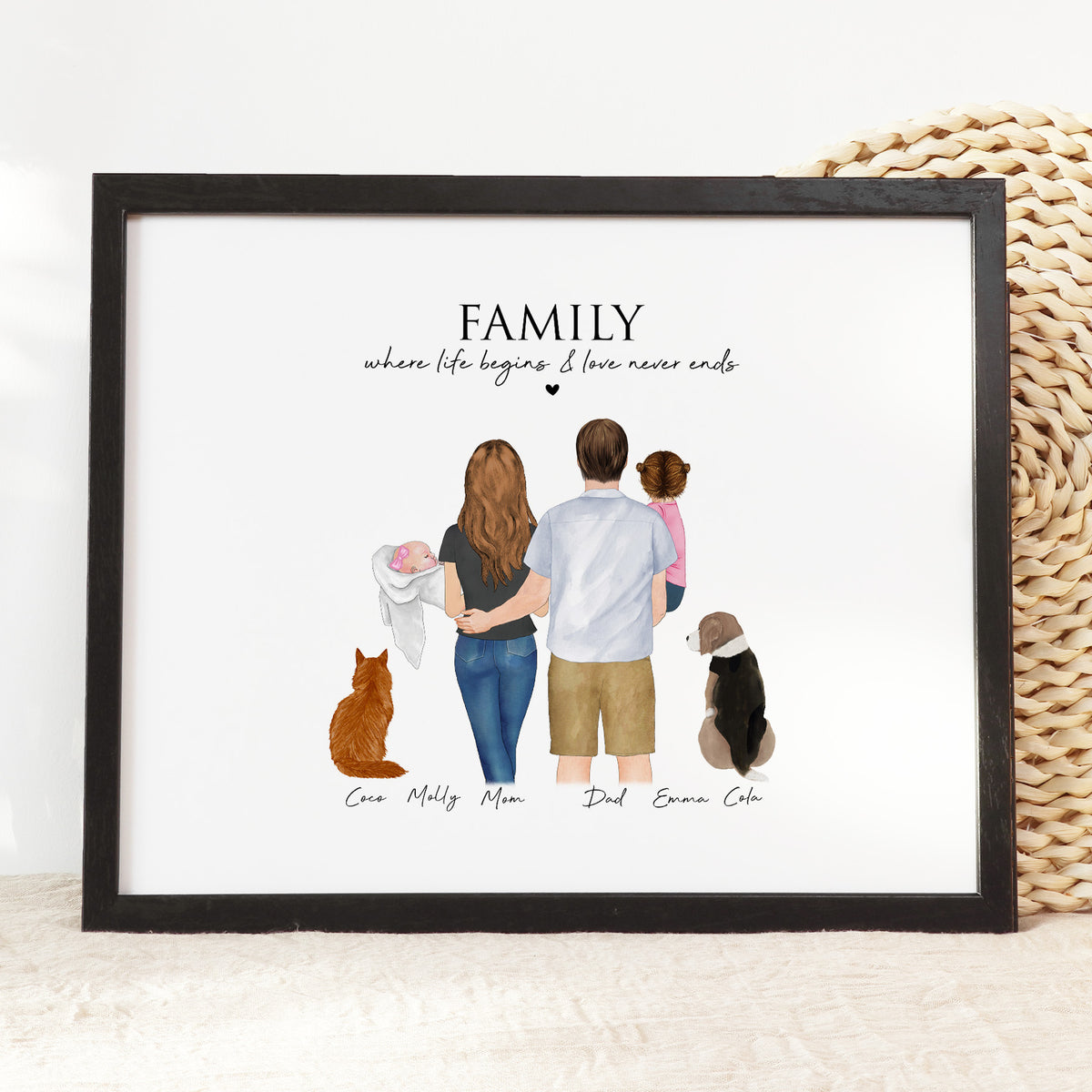 Custom Family Portrait with Pets & Kids | Standing Wall Art