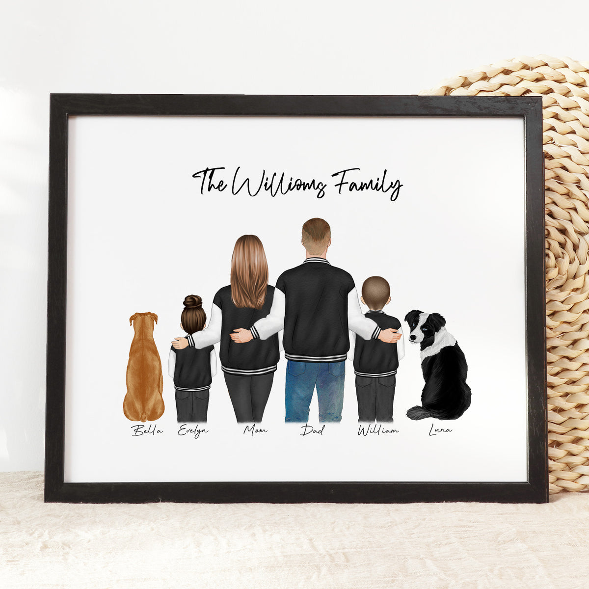 Custom Family Standing Portrait with Baby & Pet | Family Gift