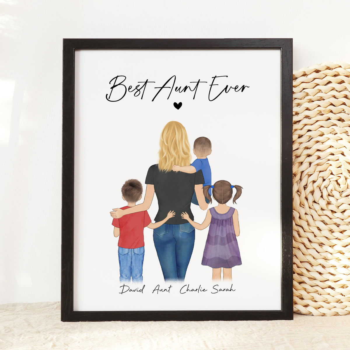 Custom Aunt with Niece & Nephew Portrait | Gift for Auntie